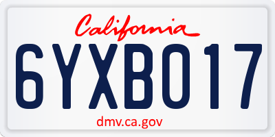 CA license plate 6YXB017