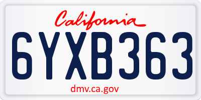 CA license plate 6YXB363