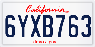 CA license plate 6YXB763