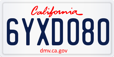 CA license plate 6YXD080