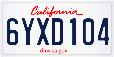 CA license plate 6YXD104