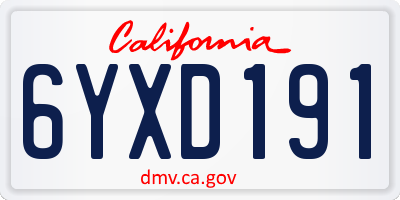 CA license plate 6YXD191
