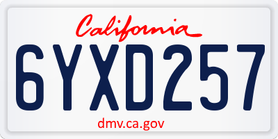 CA license plate 6YXD257