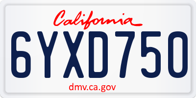CA license plate 6YXD750