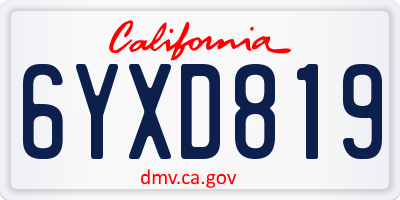 CA license plate 6YXD819
