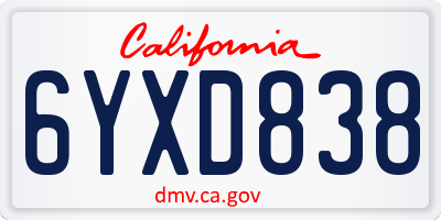 CA license plate 6YXD838