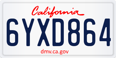 CA license plate 6YXD864