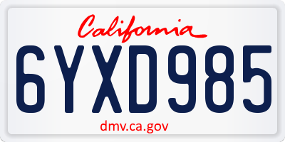 CA license plate 6YXD985