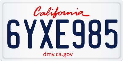 CA license plate 6YXE985