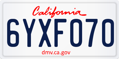 CA license plate 6YXF070