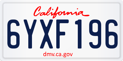 CA license plate 6YXF196