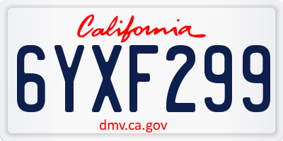 CA license plate 6YXF299