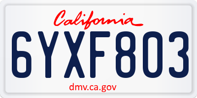 CA license plate 6YXF803