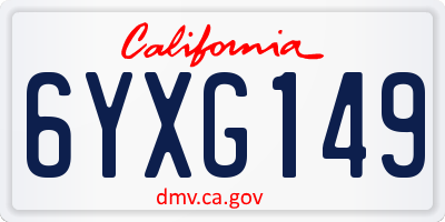 CA license plate 6YXG149