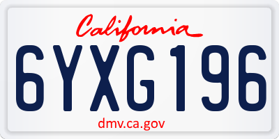 CA license plate 6YXG196