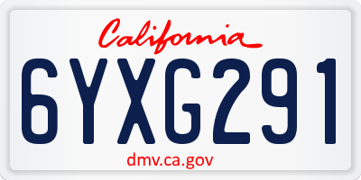 CA license plate 6YXG291