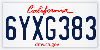 CA license plate 6YXG383