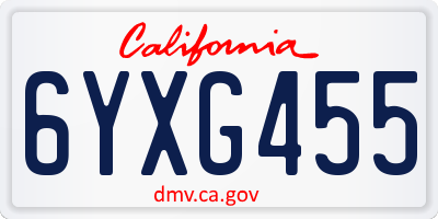 CA license plate 6YXG455