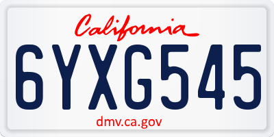CA license plate 6YXG545