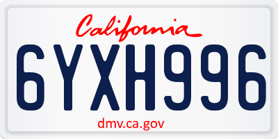 CA license plate 6YXH996