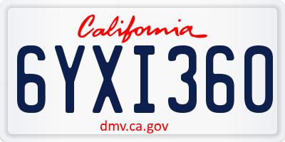 CA license plate 6YXI360