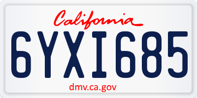 CA license plate 6YXI685