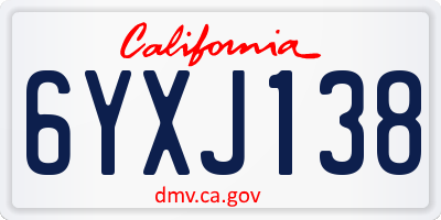 CA license plate 6YXJ138