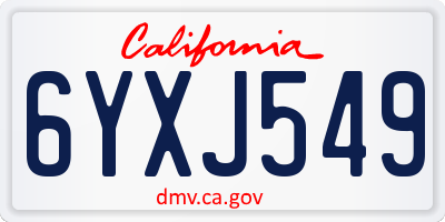 CA license plate 6YXJ549