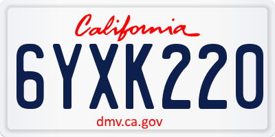 CA license plate 6YXK220