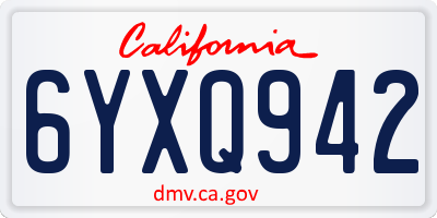 CA license plate 6YXQ942