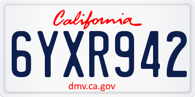CA license plate 6YXR942