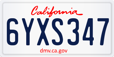 CA license plate 6YXS347