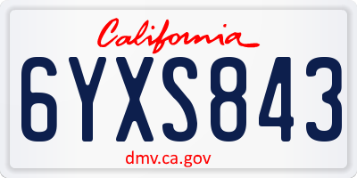 CA license plate 6YXS843