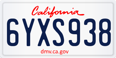 CA license plate 6YXS938