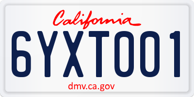 CA license plate 6YXT001