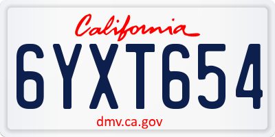 CA license plate 6YXT654