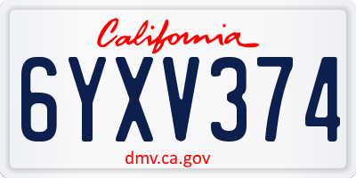CA license plate 6YXV374