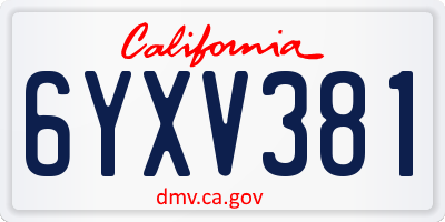 CA license plate 6YXV381