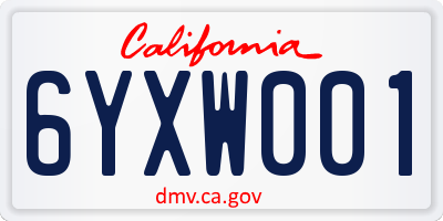 CA license plate 6YXW001