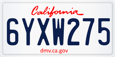 CA license plate 6YXW275