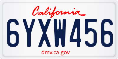 CA license plate 6YXW456