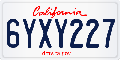 CA license plate 6YXY227