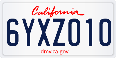 CA license plate 6YXZ010