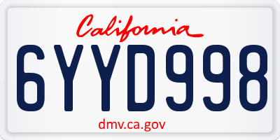 CA license plate 6YYD998