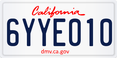 CA license plate 6YYE010