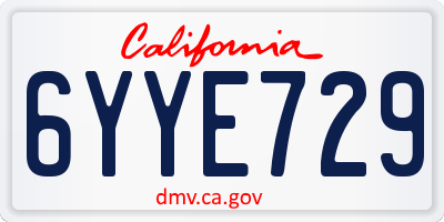 CA license plate 6YYE729
