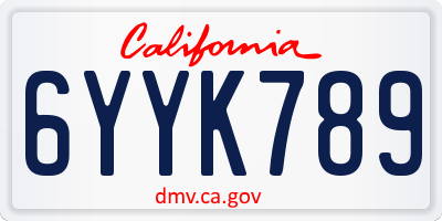CA license plate 6YYK789