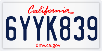 CA license plate 6YYK839