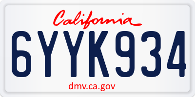 CA license plate 6YYK934