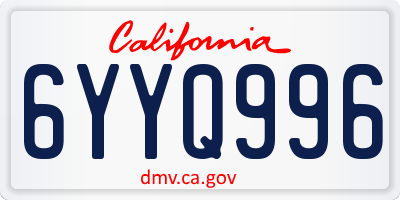 CA license plate 6YYQ996